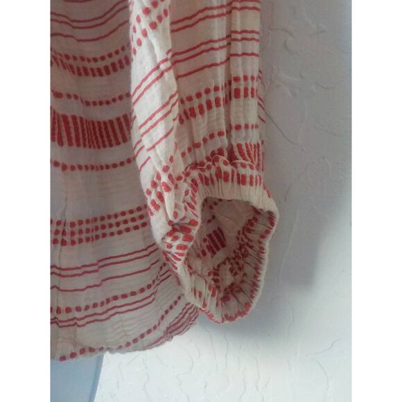 Lou Grey Loft Women Small Tunic Blouse V-Neck Ivory Red Stripe Pullover Cotton - Picture 9 of 12